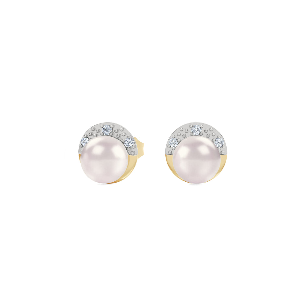 Eden 6.5mm Round Pearl and Lab Diamond Stud Earrings in 18K Gold Vermeil