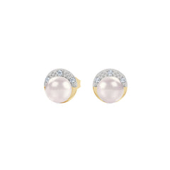 Eden 6.5mm Round Pearl and Lab Diamond Stud Earrings in 18K Gold Vermeil