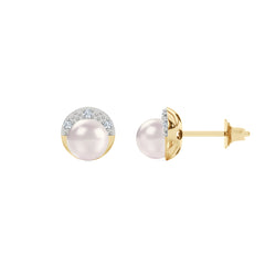 Eden 6.5mm Round Pearl and Lab Diamond Stud Earrings in 18K Gold Vermeil