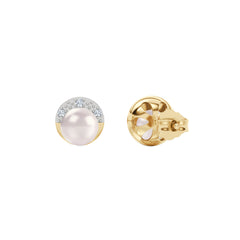 Eden 6.5mm Round Pearl and Lab Diamond Stud Earrings in 18K Gold Vermeil