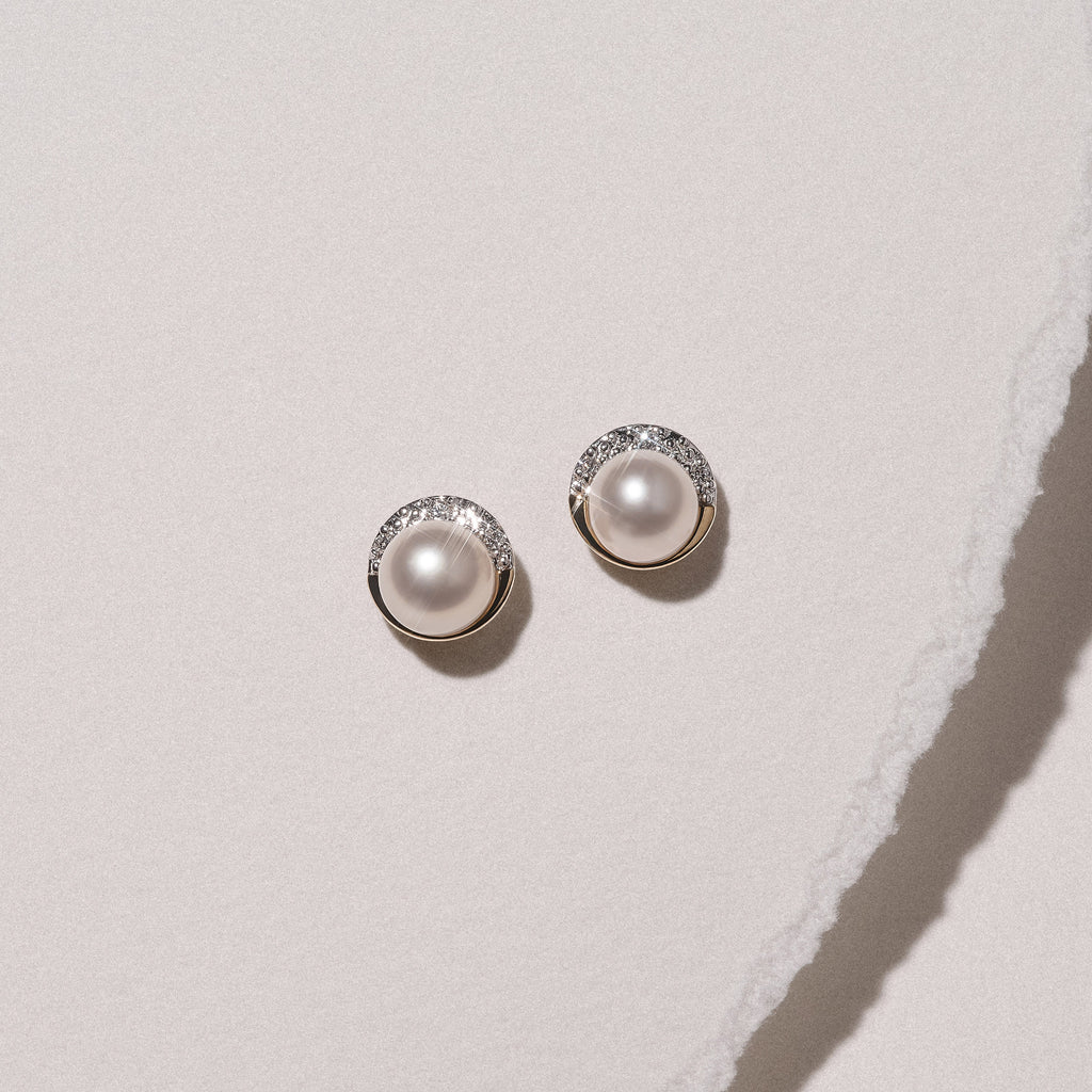 Eden 6.5mm Round Pearl and Lab Diamond Stud Earrings in 18K Gold Vermeil