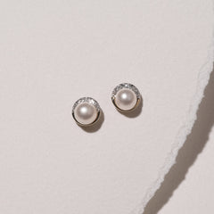 Eden 6.5mm Round Pearl and Lab Diamond Stud Earrings in 18K Gold Vermeil