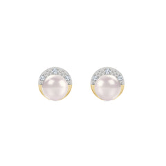 Eden 6.5mm Round Pearl and Lab Diamond Stud Earrings in 18K Gold Vermeil
