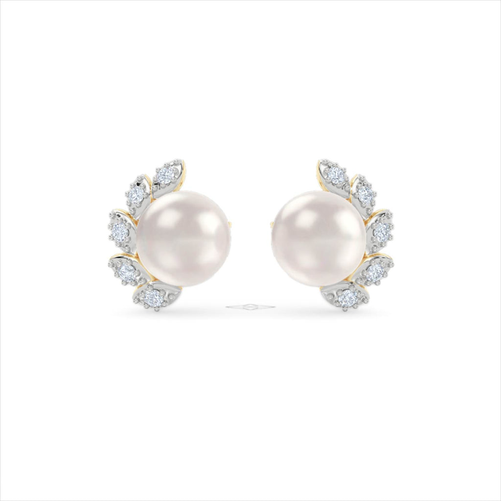 Eden 6.35ct Round Pearl and Lab Diamond Studs Earrings in18K Gold Vermeil