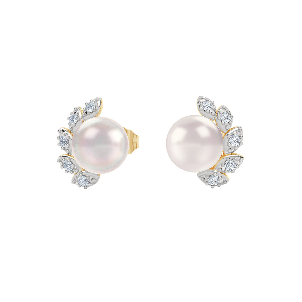 Eden 7.5mm Round Pearl and Lab Diamond Stud Earrings in 18K Gold Vermeil