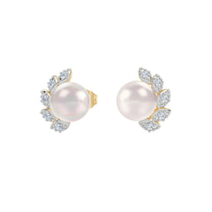 Eden 7.5mm Round Pearl and Lab Diamond Stud Earrings in 18K Gold Vermeil