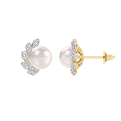 Eden 7.5mm Round Pearl and Lab Diamond Stud Earrings in 18K Gold Vermeil