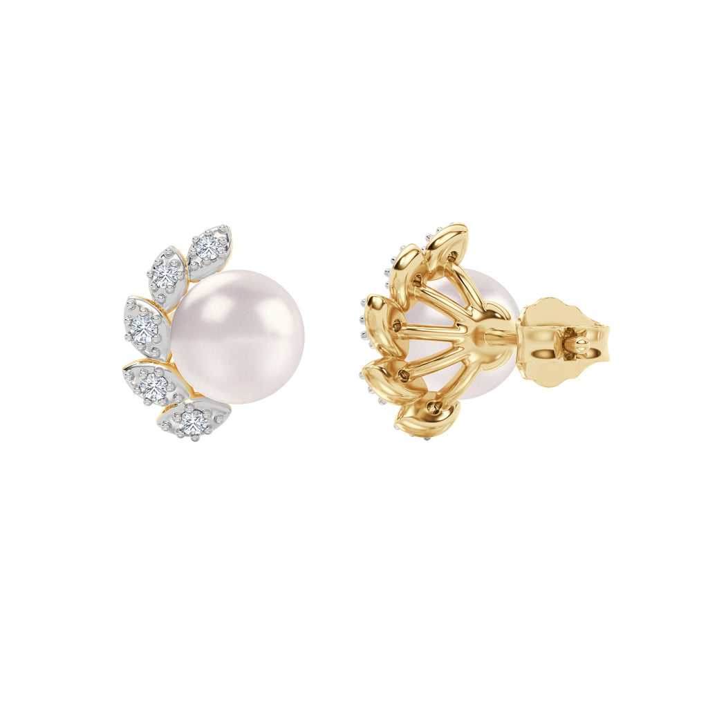 Eden 7.5mm Round Pearl and Lab Diamond Stud Earrings in 18K Gold Vermeil