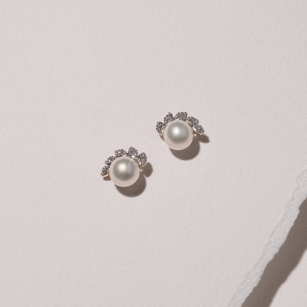 Eden 7.5mm Round Pearl and Lab Diamond Stud Earrings in 18K Gold Vermeil