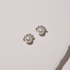 Eden 7.5mm Round Pearl and Lab Diamond Stud Earrings in 18K Gold Vermeil
