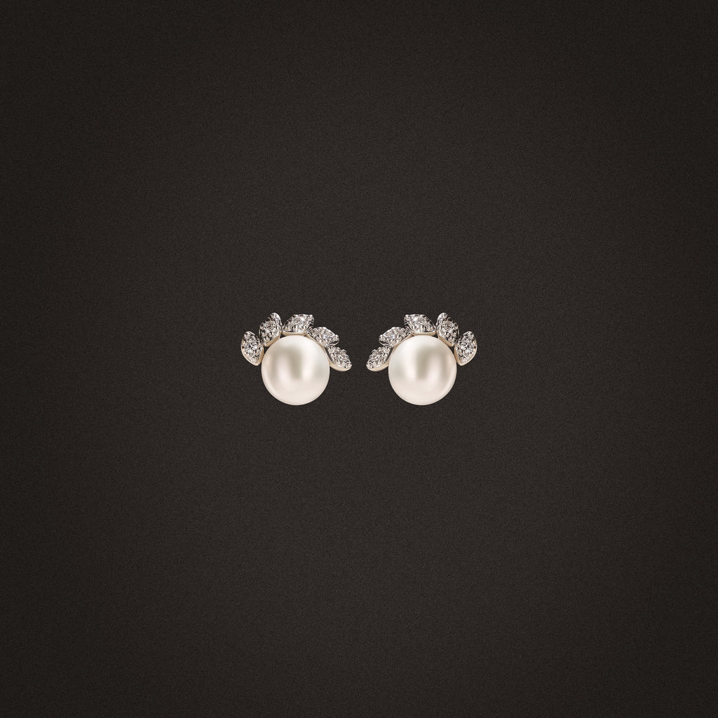 Eden 7.5mm Round Pearl and Lab Diamond Stud Earrings in 18K Gold Vermeil
