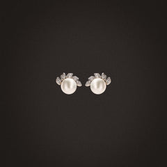 Eden 7.5mm Round Pearl and Lab Diamond Stud Earrings in 18K Gold Vermeil