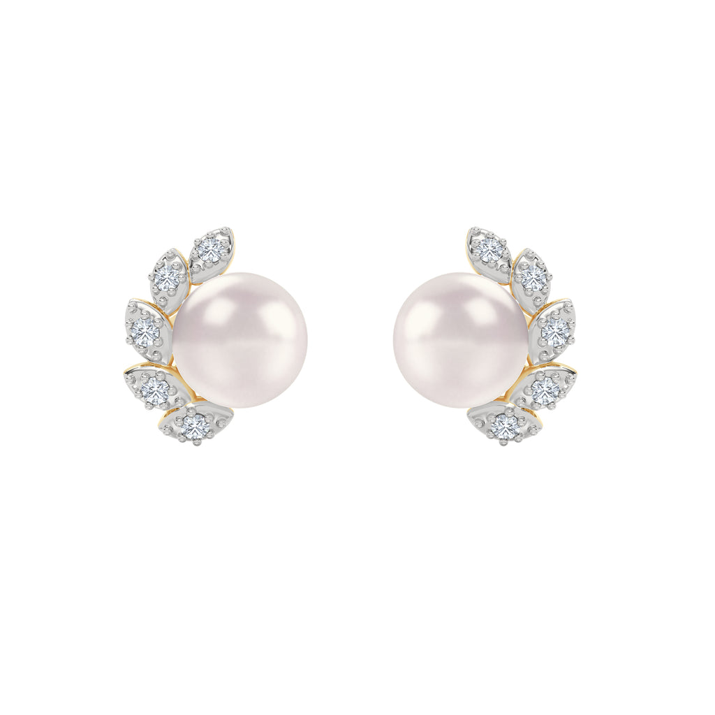 Eden 7.5mm Round Pearl and Lab Diamond Stud Earrings in 18K Gold Vermeil
