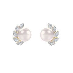 Eden 7.5mm Round Pearl and Lab Diamond Stud Earrings in 18K Gold Vermeil