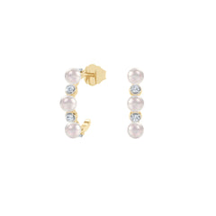 Eden 3mm Round Pearl and Lab Diamond Huggie Earrings in 18K Gold Vermeil
