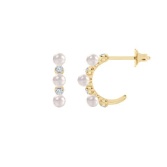Eden 3mm Round Pearl and Lab Diamond Huggie Earrings in 18K Gold Vermeil