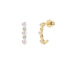 Eden 3mm Round Pearl and Lab Diamond Huggie Earrings in 18K Gold Vermeil