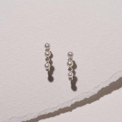 Eden 3mm Round Pearl and Lab Diamond Huggie Earrings in 18K Gold Vermeil