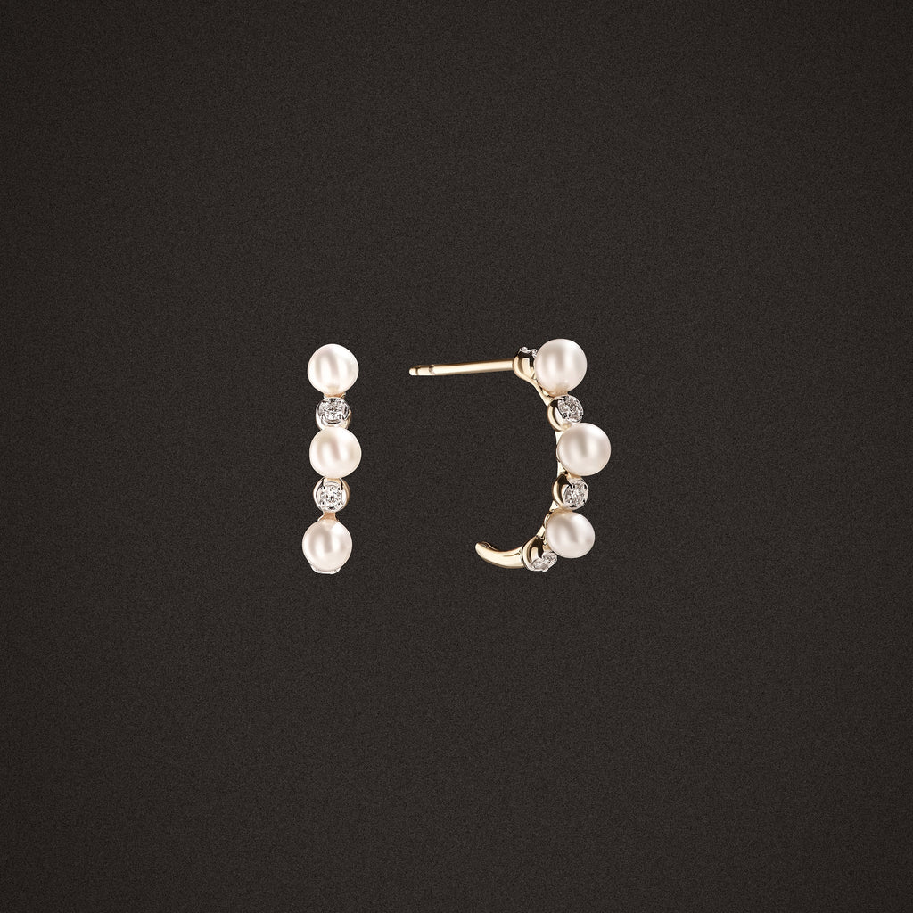 Eden 3mm Round Pearl and Lab Diamond Huggie Earrings in 18K Gold Vermeil