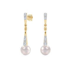Eden 6.5mm Round Pearl and Lab Diamond Drop Earrings in 18K Gold Vermeil