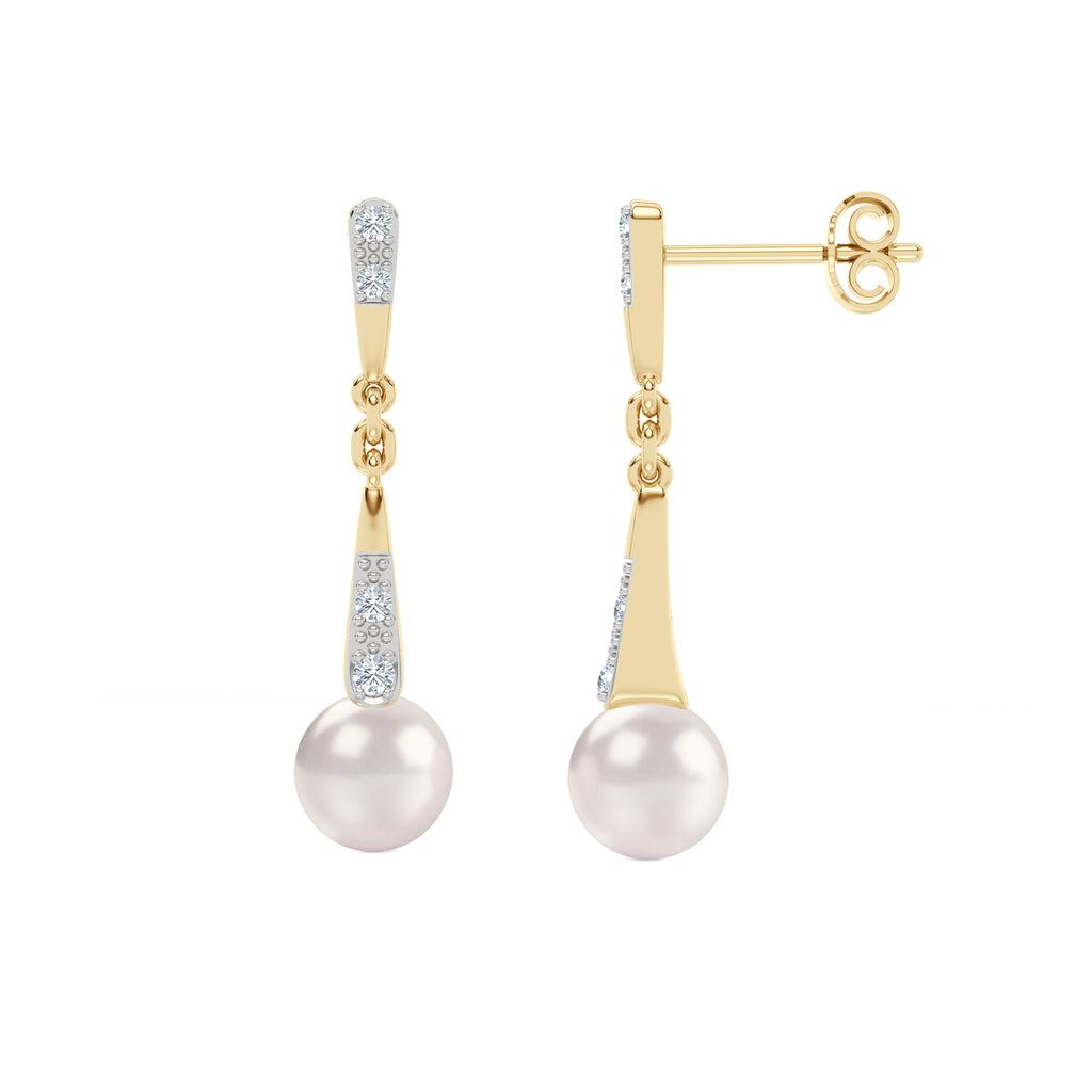 Eden 6.5mm Round Pearl and Lab Diamond Drop Earrings in 18K Gold Vermeil