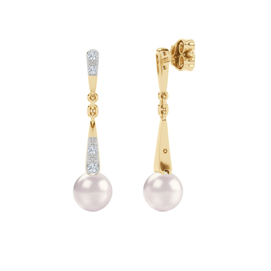 Eden 6.5mm Round Pearl and Lab Diamond Drop Earrings in 18K Gold Vermeil