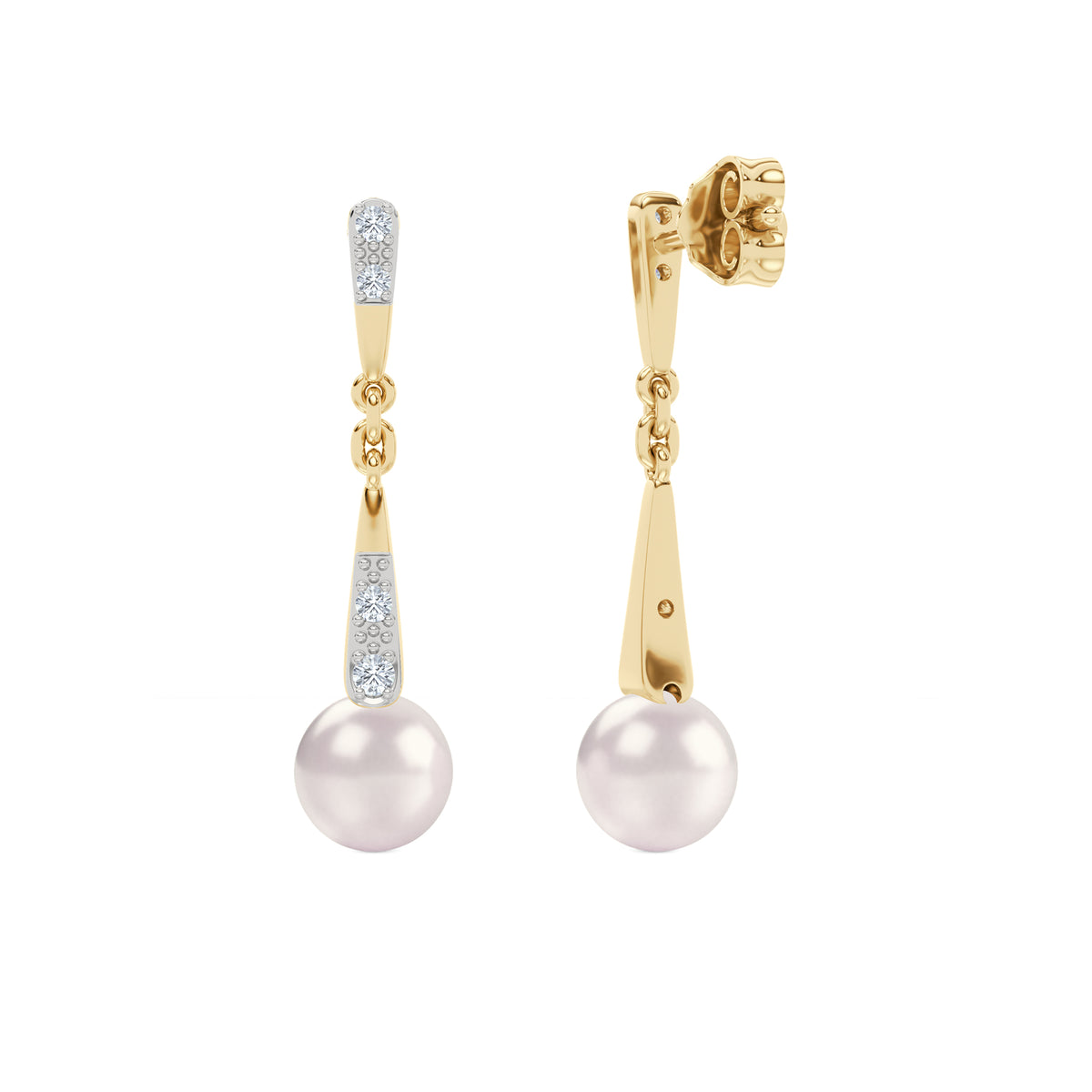 Eden 6.5mm Round Pearl and Lab Diamond Drop Earrings in 18K Gold Vermeil