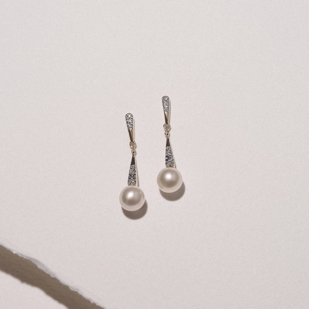Eden 6.5mm Round Pearl and Lab Diamond Drop Earrings in 18K Gold Vermeil