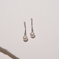 Eden 6.5mm Round Pearl and Lab Diamond Drop Earrings in 18K Gold Vermeil