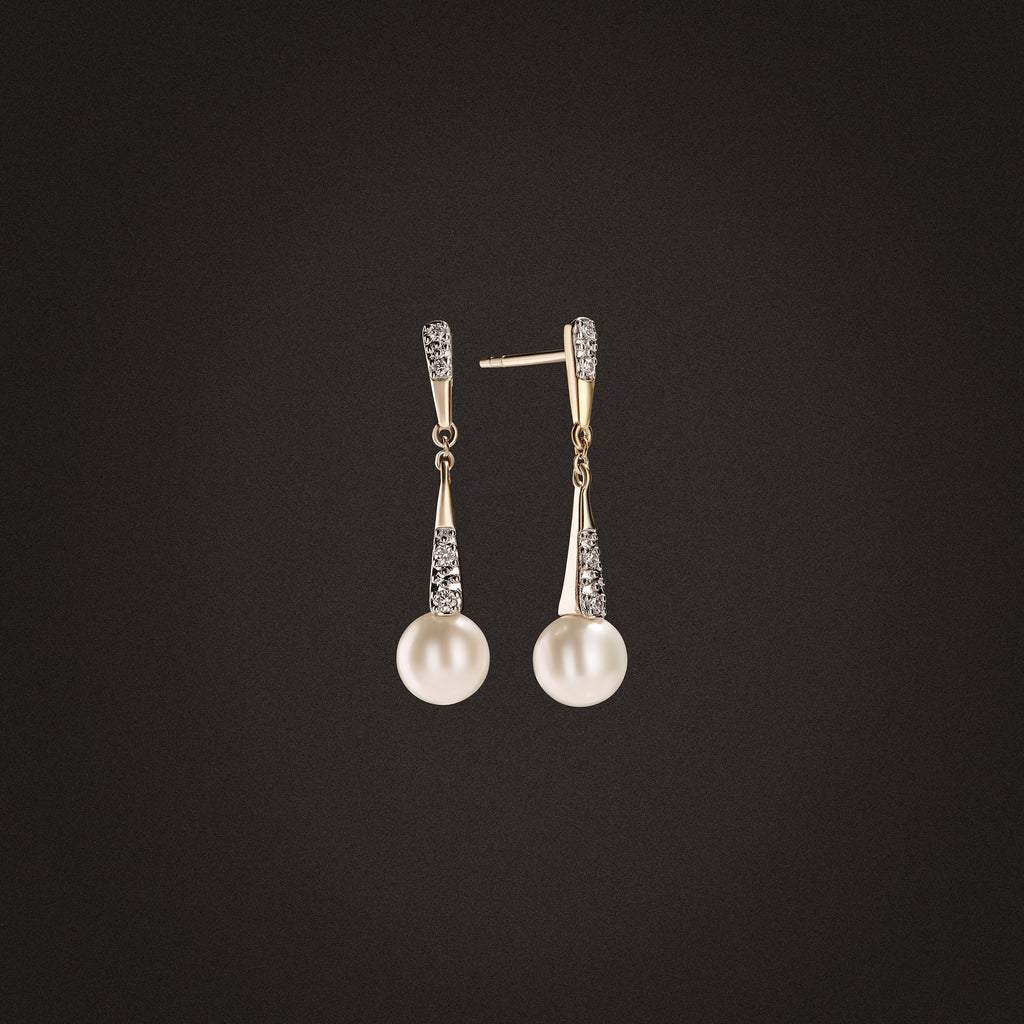 Eden 6.5mm Round Pearl and Lab Diamond Drop Earrings in 18K Gold Vermeil