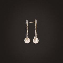 Eden 6.5mm Round Pearl and Lab Diamond Drop Earrings in 18K Gold Vermeil