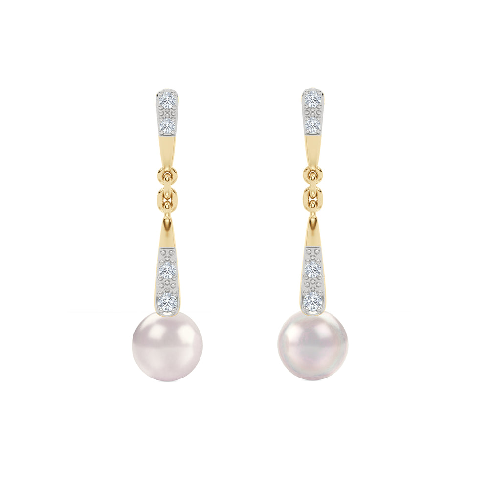 Eden 6.5mm Round Pearl and Lab Diamond Drop Earrings in 18K Gold Vermeil