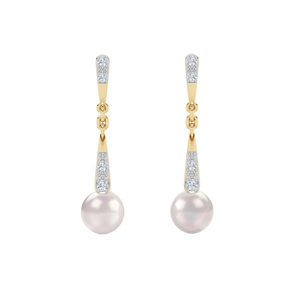 Eden 6.5mm Round Pearl and Lab Diamond Drop Earrings in 18K Gold Vermeil