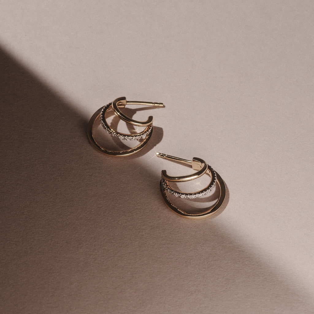 0.25ct Lab Diamond Stacked Hoop Earrings in 18k Gold Vermeil