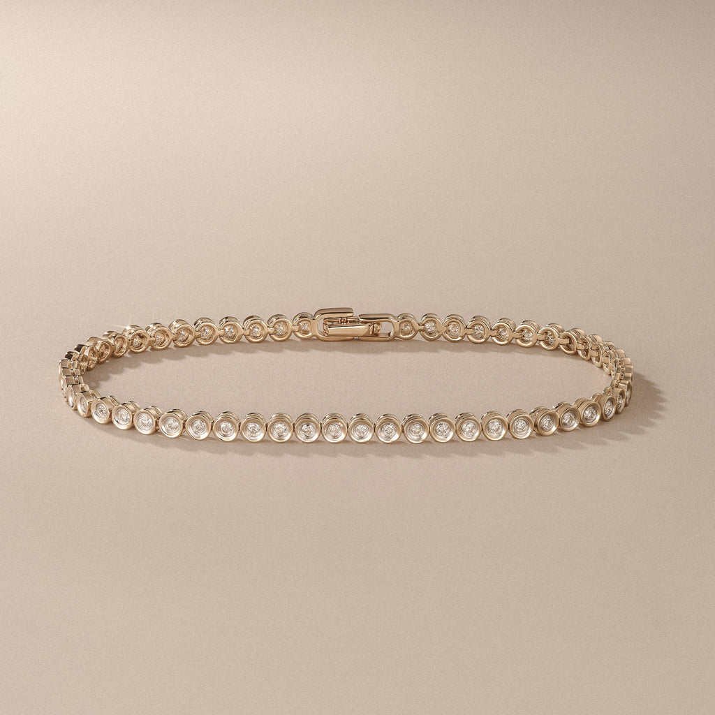 1ct Lab Diamond Tennis Bracelet Rub Over Style in 18K Gold Vermeil
