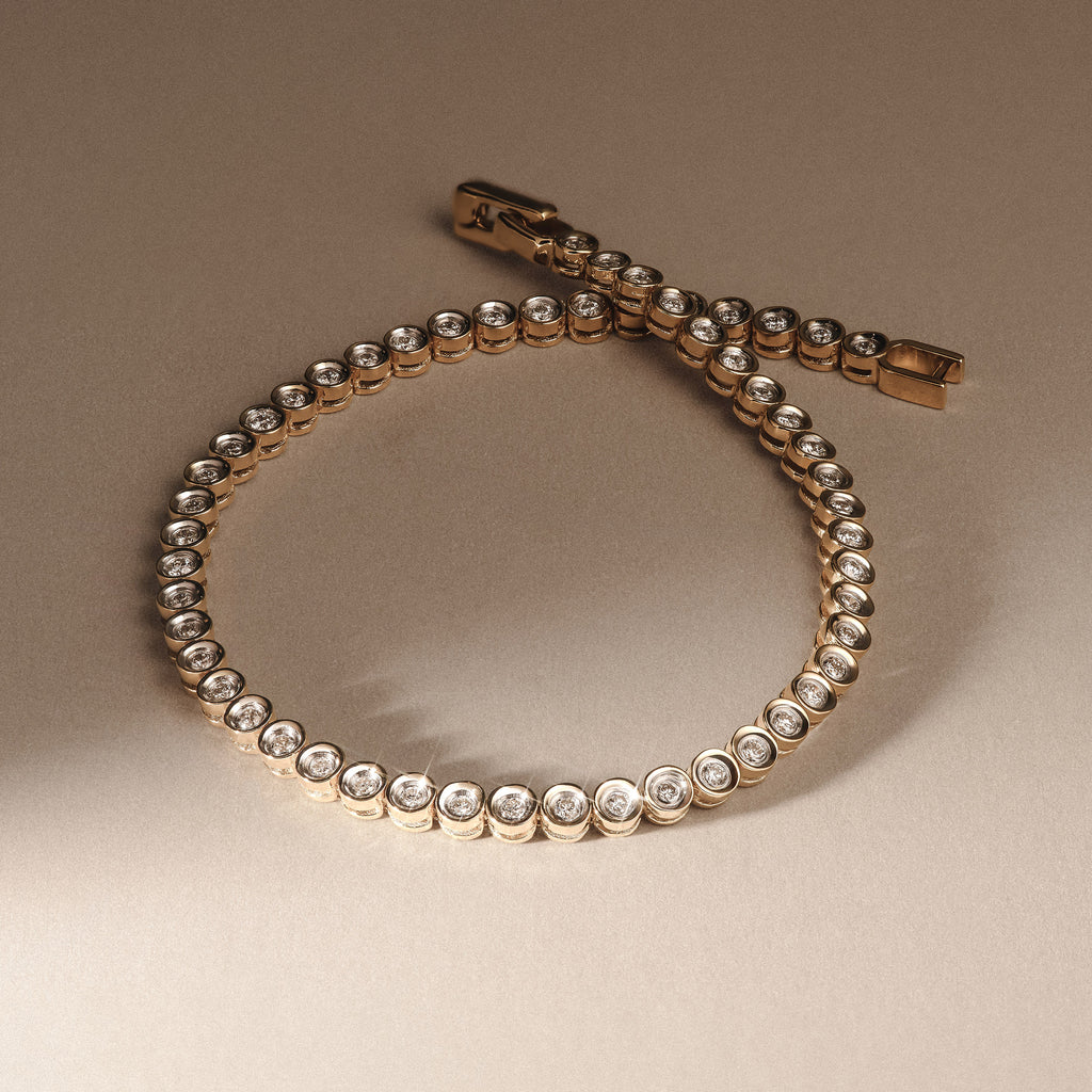 1ct Lab Diamond Tennis Bracelet Rub Over Style in 18K Gold Vermeil