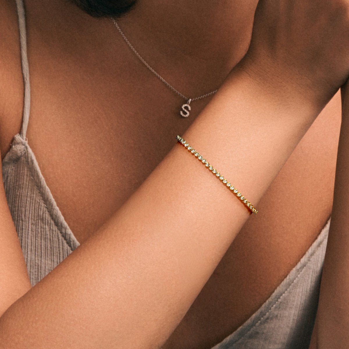 0.50ct Round Cut Lab Diamond Bezel Tennis Bracelet in 18K Gold Vermeil