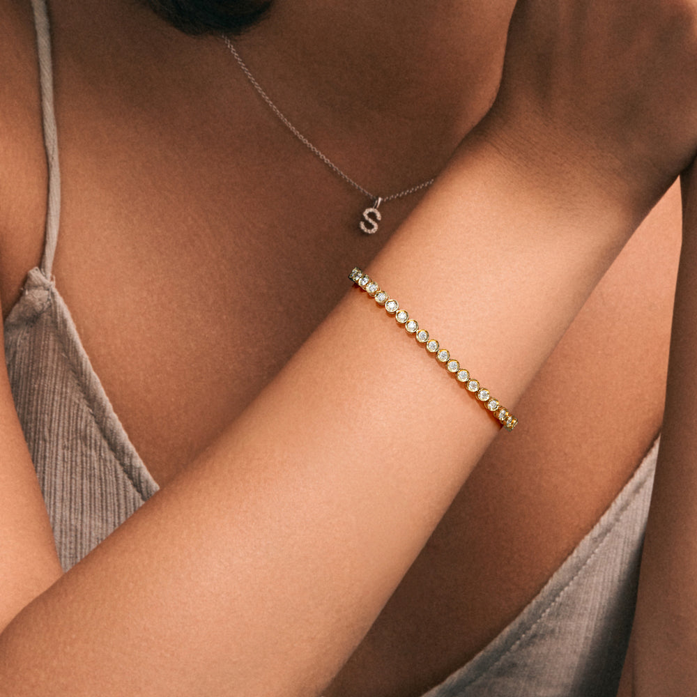 3.00ct Round Cut Lab Diamond Bezel Tennis Bracelet in 18K Gold Vermeil