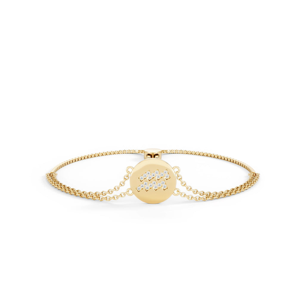 Astrology Aquarius 0.07ct Lab Grown Diamond Adjustable Medallion Bracelet 18K Gold Vermeil