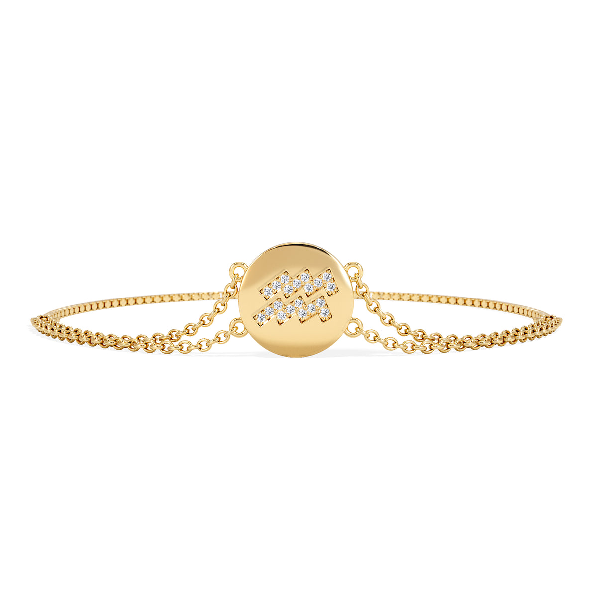 Astrology Aquarius 0.07ct Lab Grown Diamond Adjustable Medallion Bracelet 18K Gold Vermeil