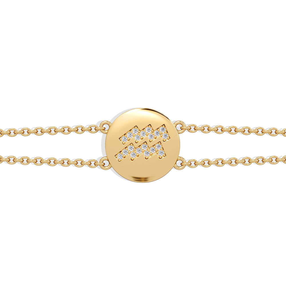 Astrology Aquarius 0.07ct Lab Grown Diamond Adjustable Medallion Bracelet 18K Gold Vermeil