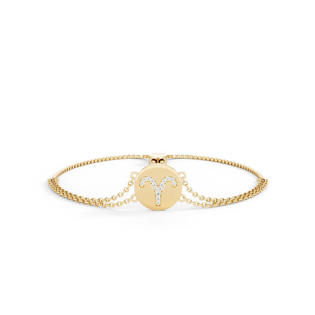 Astrology Aries 0.07ct Lab Grown Diamond Adjustable Medallion Bracelet 18K Gold Vermeil