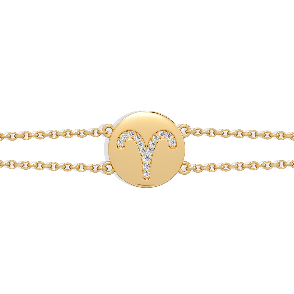Astrology Aries 0.07ct Lab Grown Diamond Adjustable Medallion Bracelet 18K Gold Vermeil