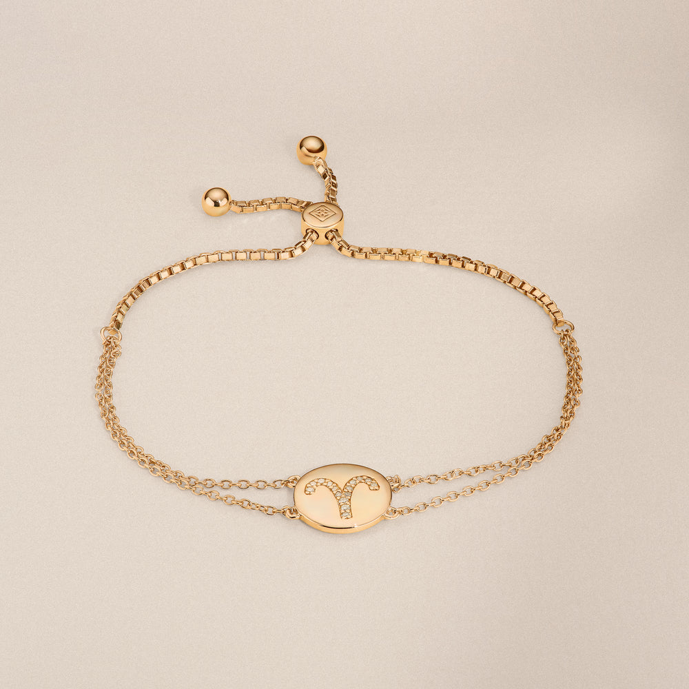 Astrology Aries 0.07ct Lab Grown Diamond Adjustable Medallion Bracelet 18K Gold Vermeil
