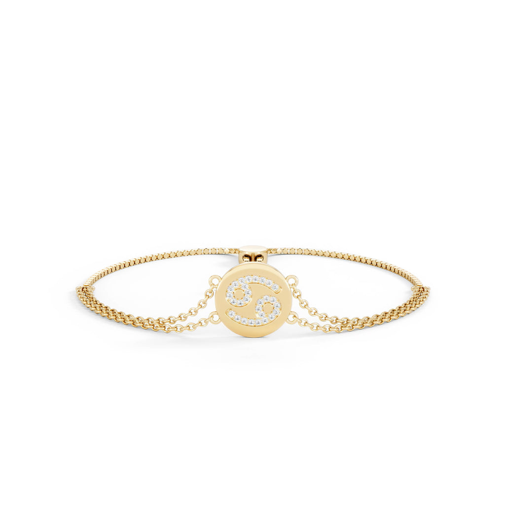 Astrology Cancer 0.07ct Lab Grown Diamond Adjustable Medallion Bracelet 18K Gold Vermeil
