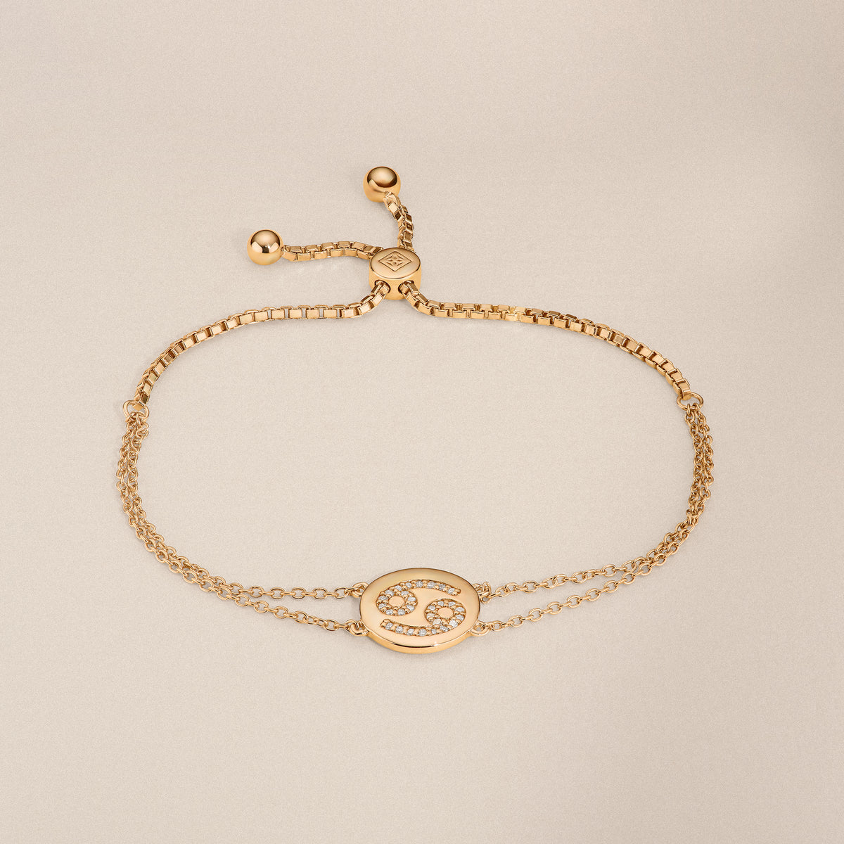 Astrology Cancer 0.07ct Lab Grown Diamond Adjustable Medallion Bracelet 18K Gold Vermeil