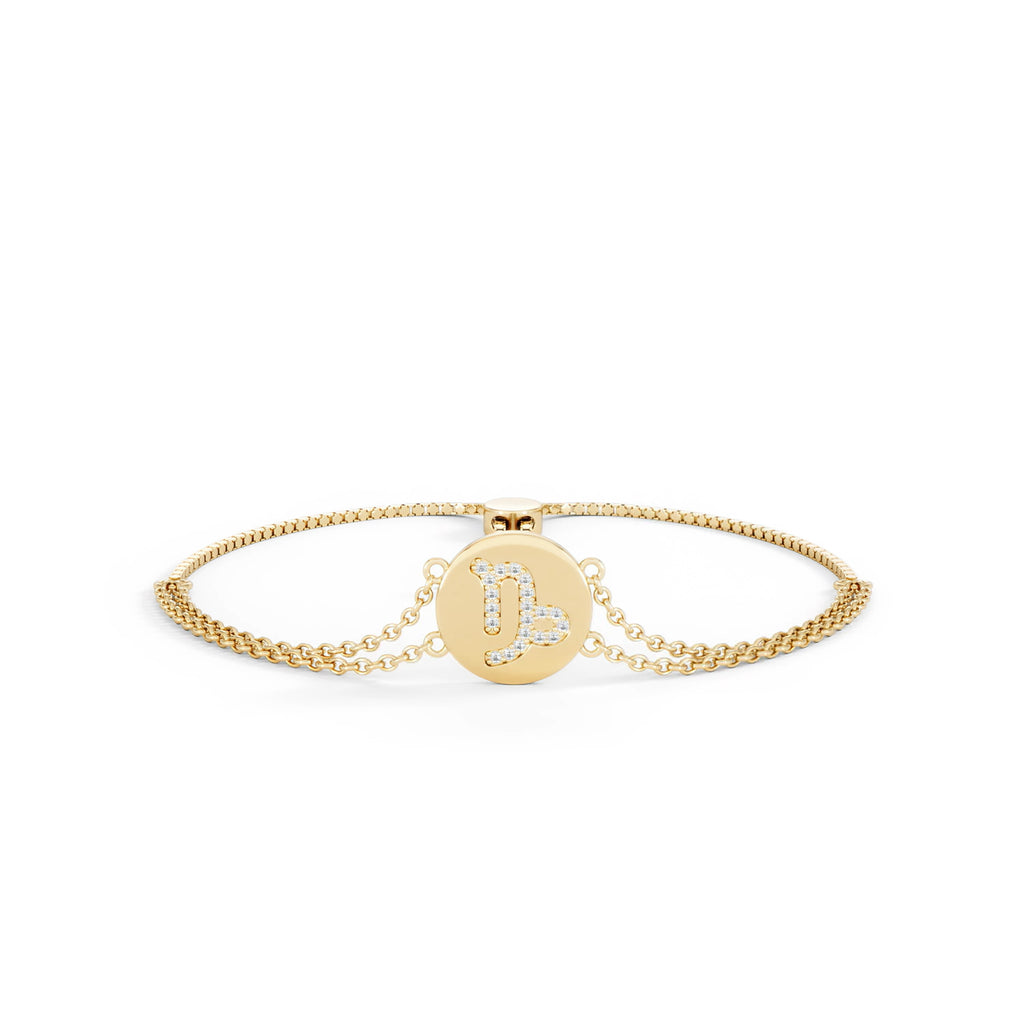 Astrology Capricorn 0.07ct Lab Grown Diamond Adjustable Medallion Bracelet 18K Gold Vermeil