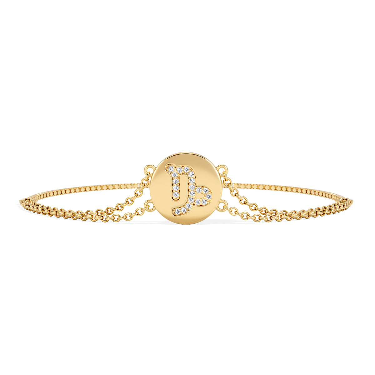 Astrology Capricorn 0.07ct Lab Grown Diamond Adjustable Medallion Bracelet 18K Gold Vermeil