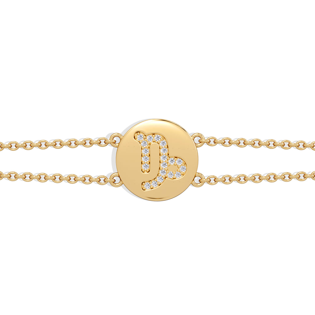 Astrology Capricorn 0.07ct Lab Grown Diamond Adjustable Medallion Bracelet 18K Gold Vermeil
