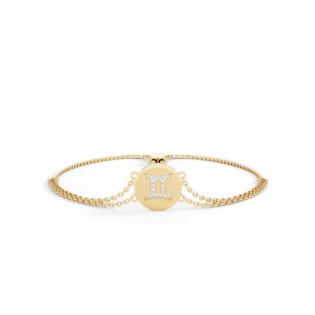 Astrology Gemini 0.07ct Lab Grown Diamond Adjustable Medallion Bracelet 18K Gold Vermeil